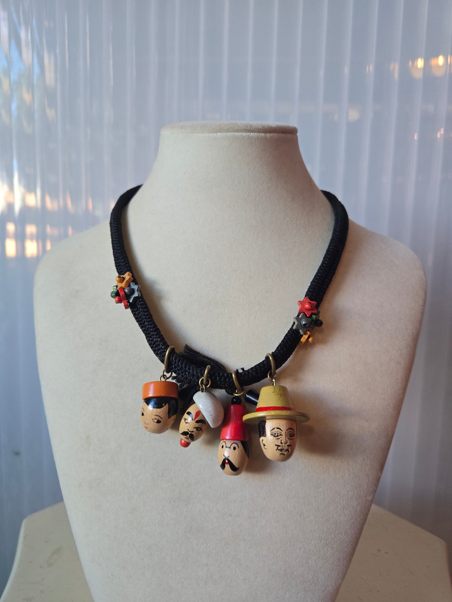 1930s Miriam Haskell Wood Face Necklace