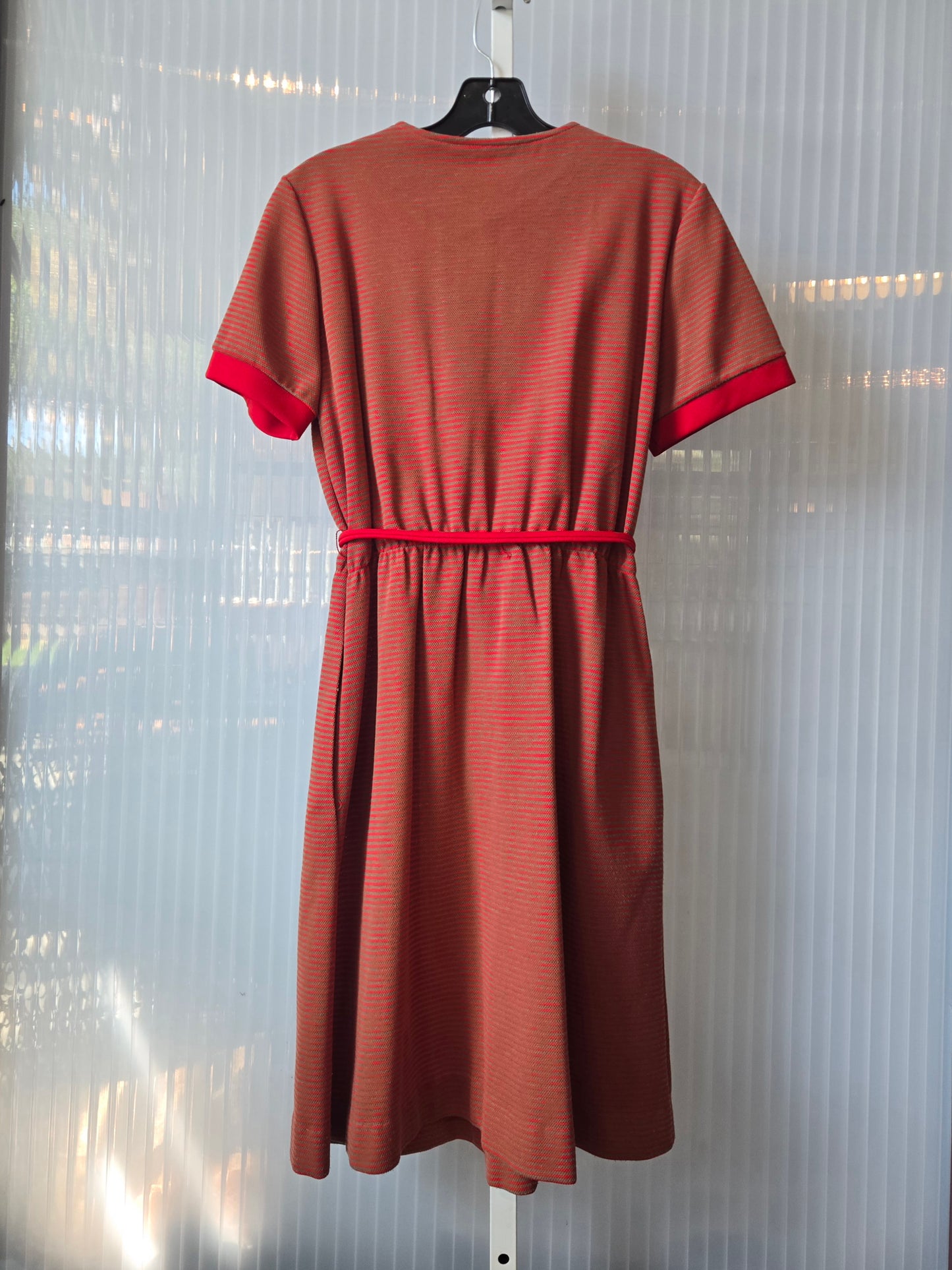 1970s Red Taupe Stripe Polo Dress