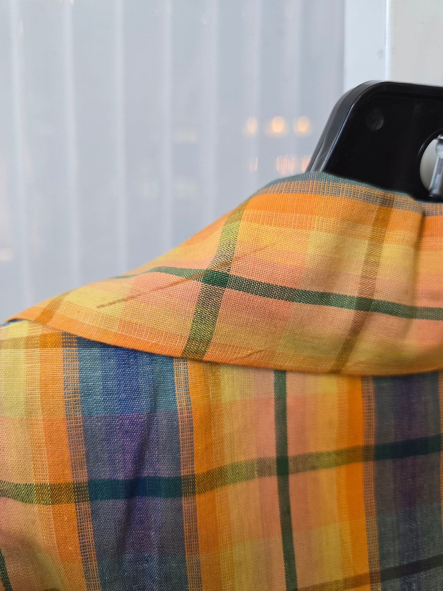1960s Orange Blue Yellow Plaid Shirtwaist Dress