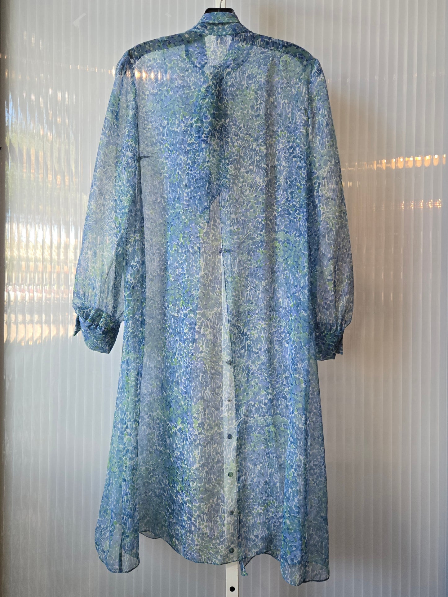 1970s Blue and Green Pussybow Dress Outerwear