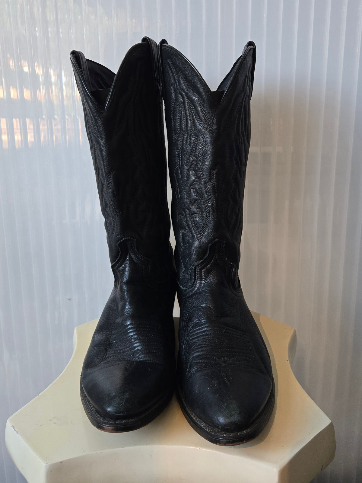 1990s Black Leather Cowboy Boots