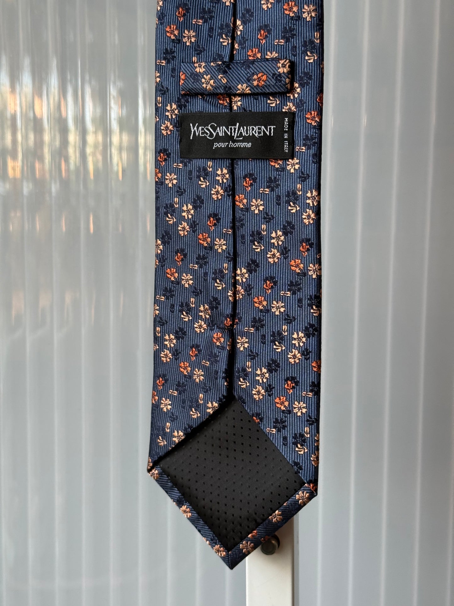 1990s Yves Saint Laurent Blue Tie w/ Floral Print