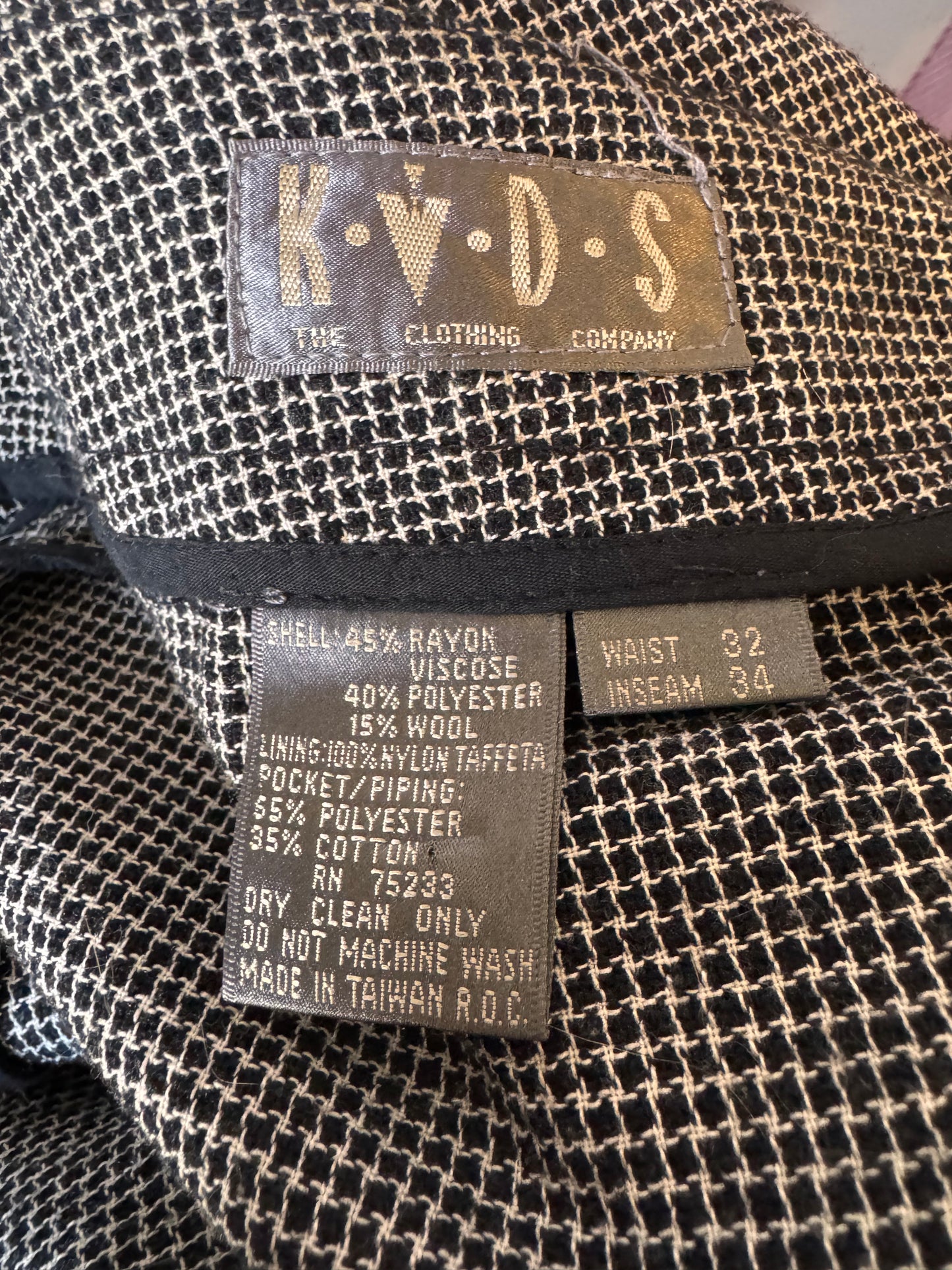 1980s Black & White Windowpane Houndstooth Trousers