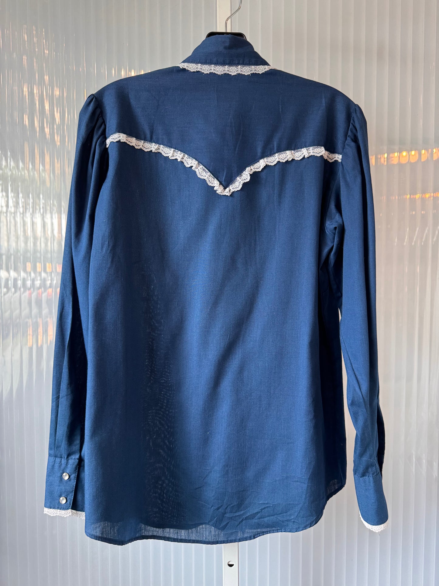 1970s Rockmount Blue & White Lace Western Blouse