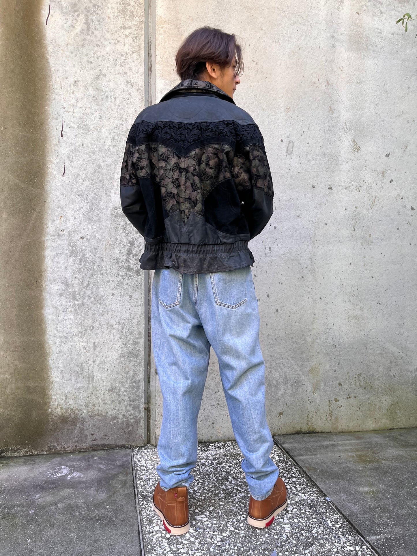 1980s Winlit Black Leather & Eyelet Lace Jacket