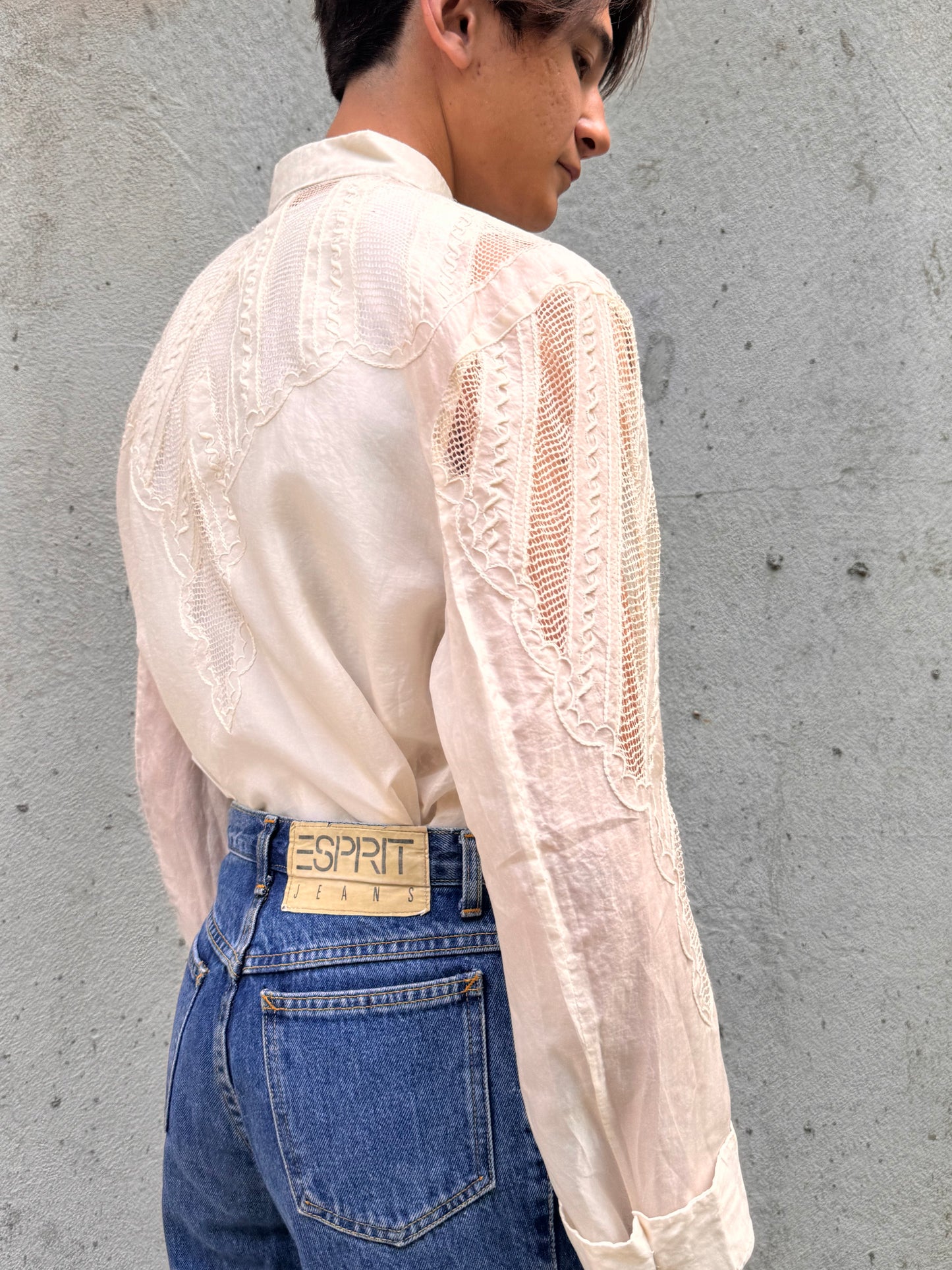 1980s Sheer Eyelet Button-up Shirt