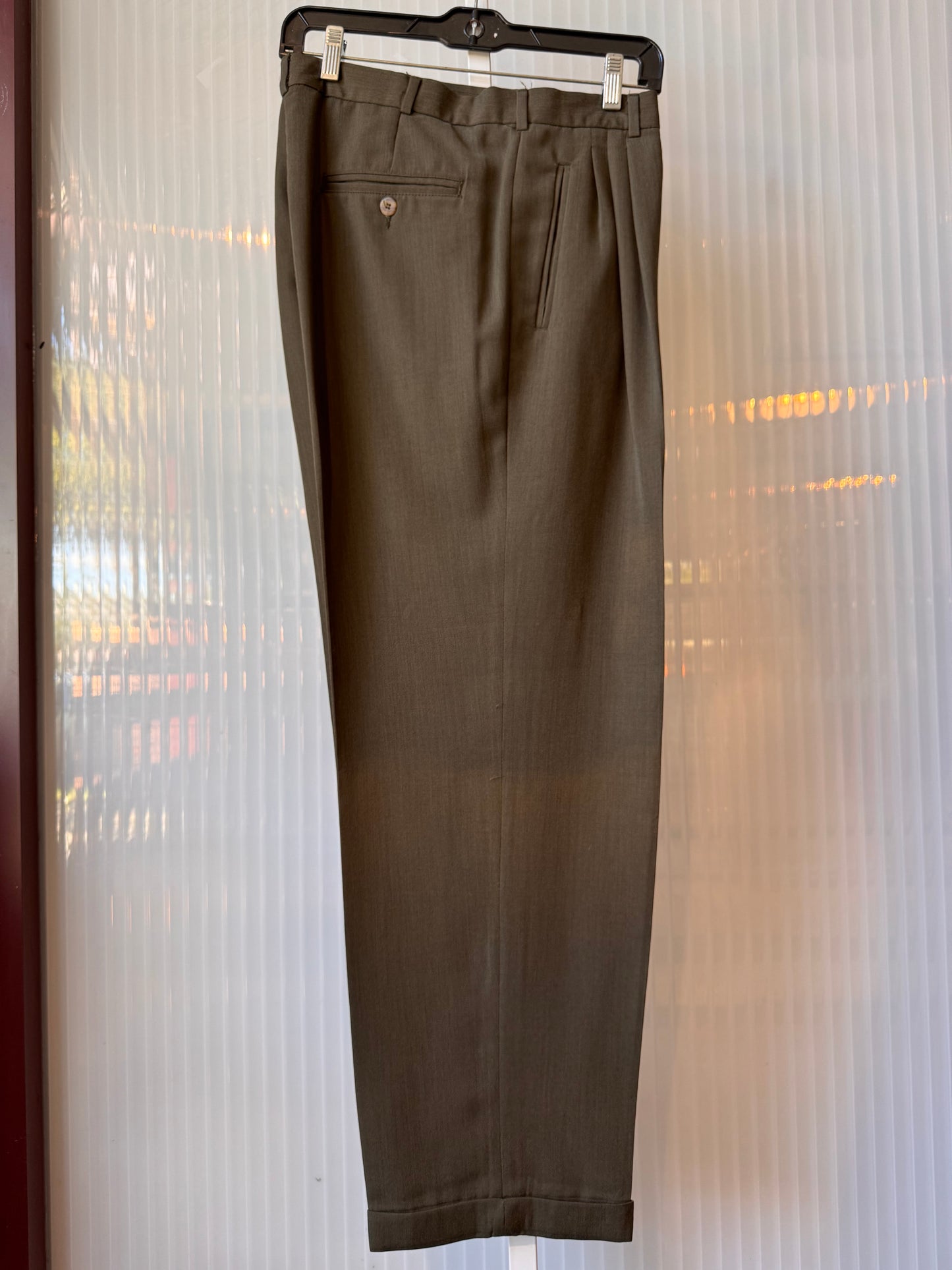 1980s Olive Green Pleated Trousers