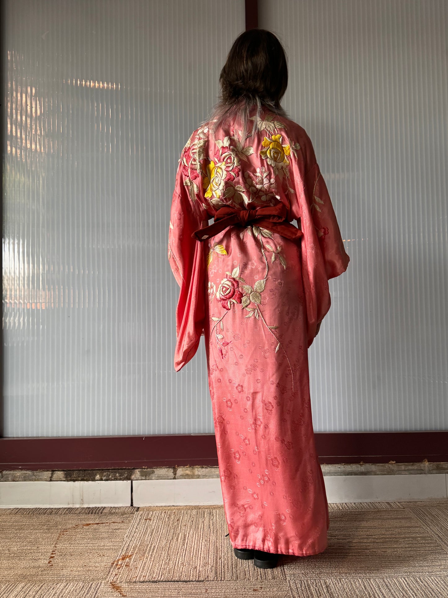 Pink Floral Embroidery Yukata