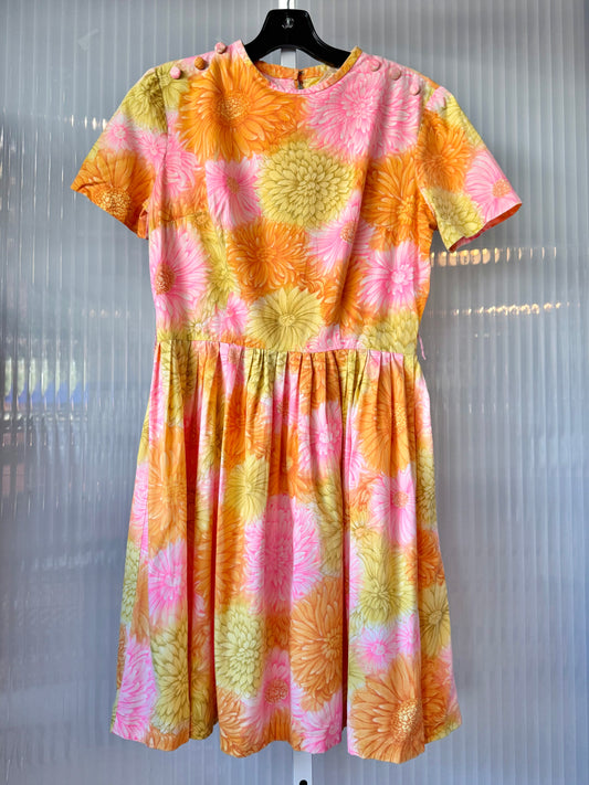 1950s Pink Orange & Lime Floral Dress