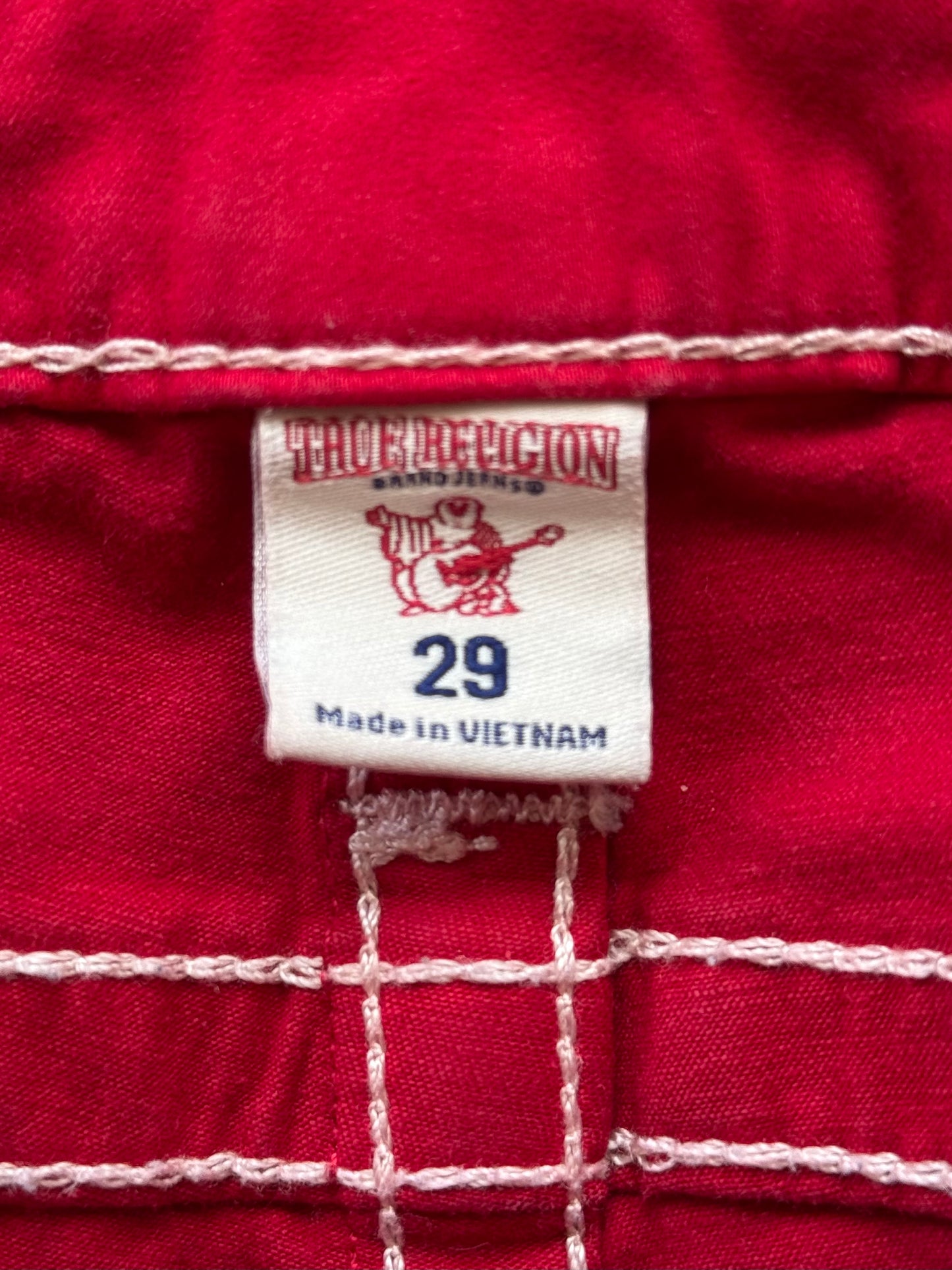 Y2K Cherry Red Skinny Jeans w/ White Stitching