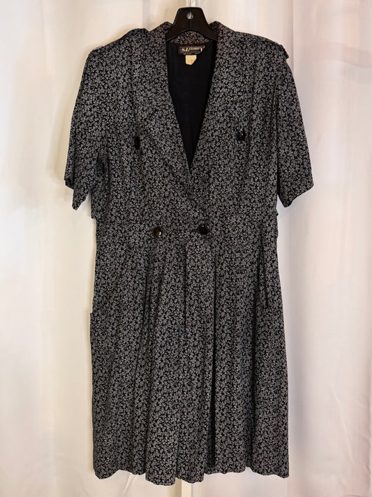 1980s Black & White Floral Dress