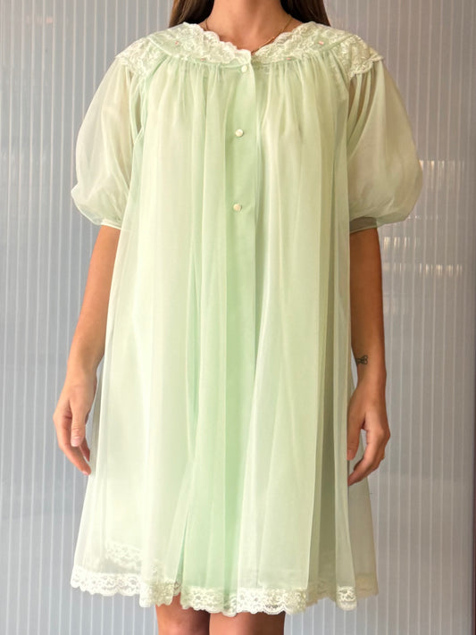 1950s Shadowline Green Peignor 2-piece Set