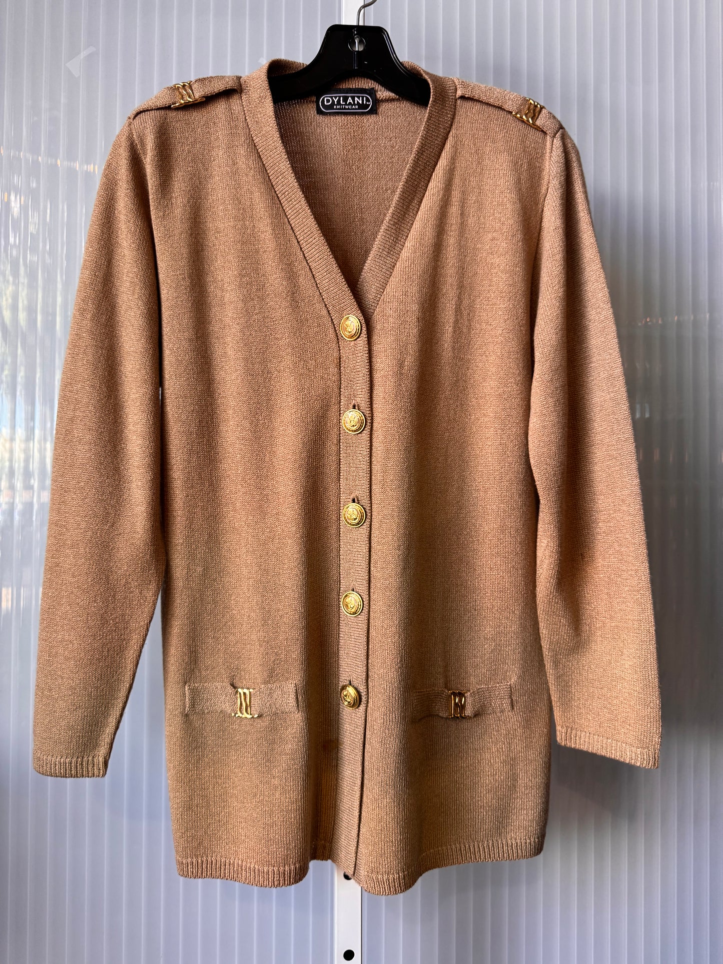 1980s Beige & Gold Knit Cardigan
