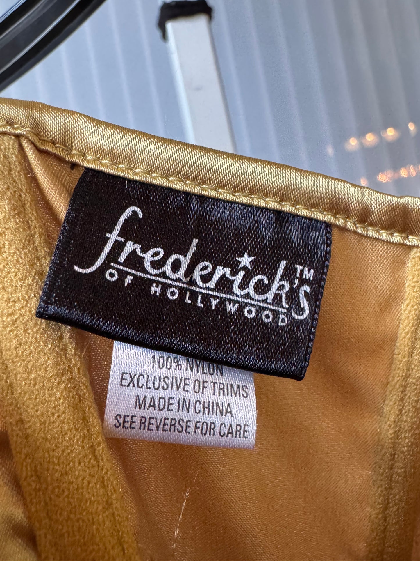 Y2K Fredericks of Hollywood Gold Satin & Black Lace Corset