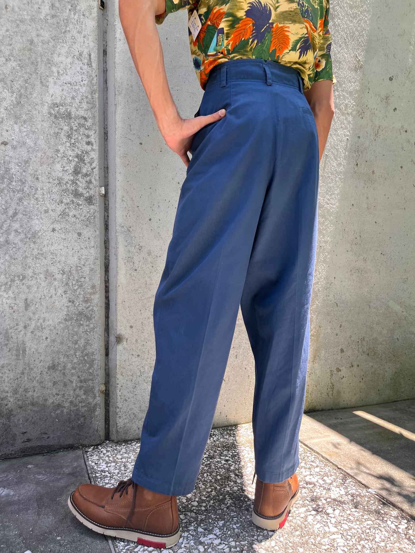 1980s Lizsport Blue Twill Pleated Trousers
