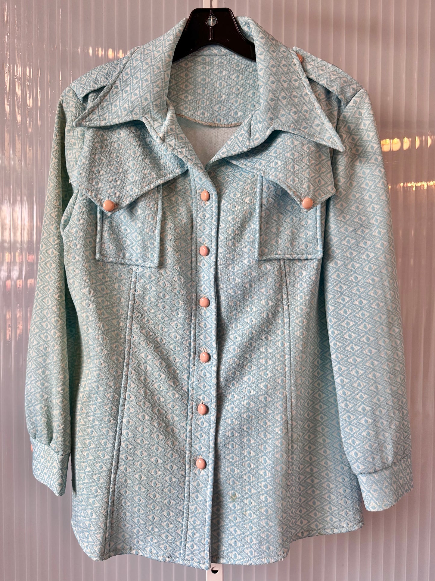 1970s Blue & White Leisure Suit Shacket