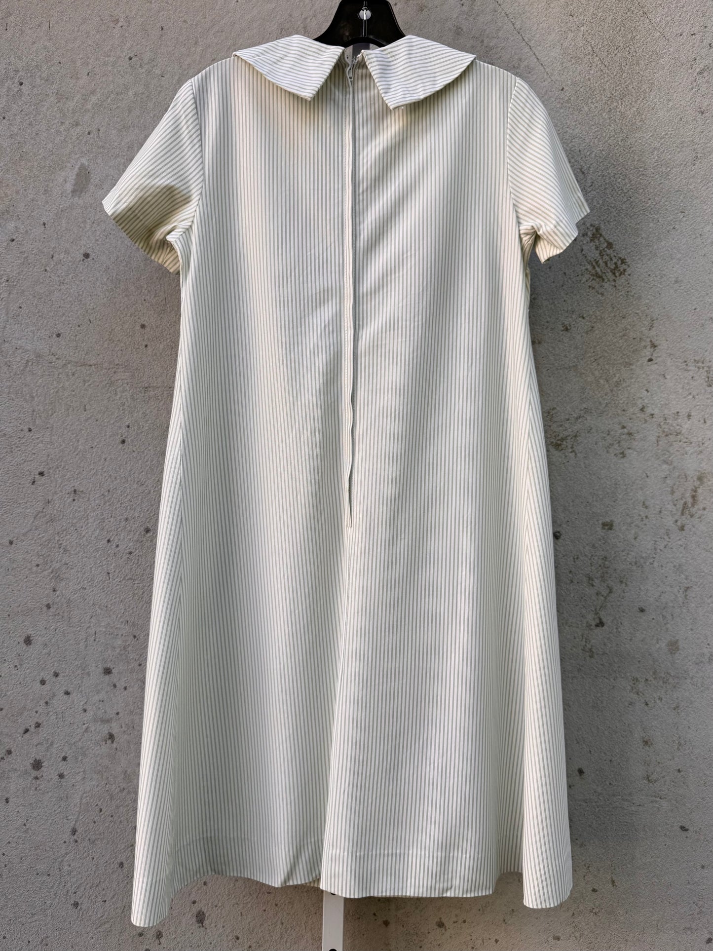 1960s White & Green Pinstripe Peter Pan Collar Dress
