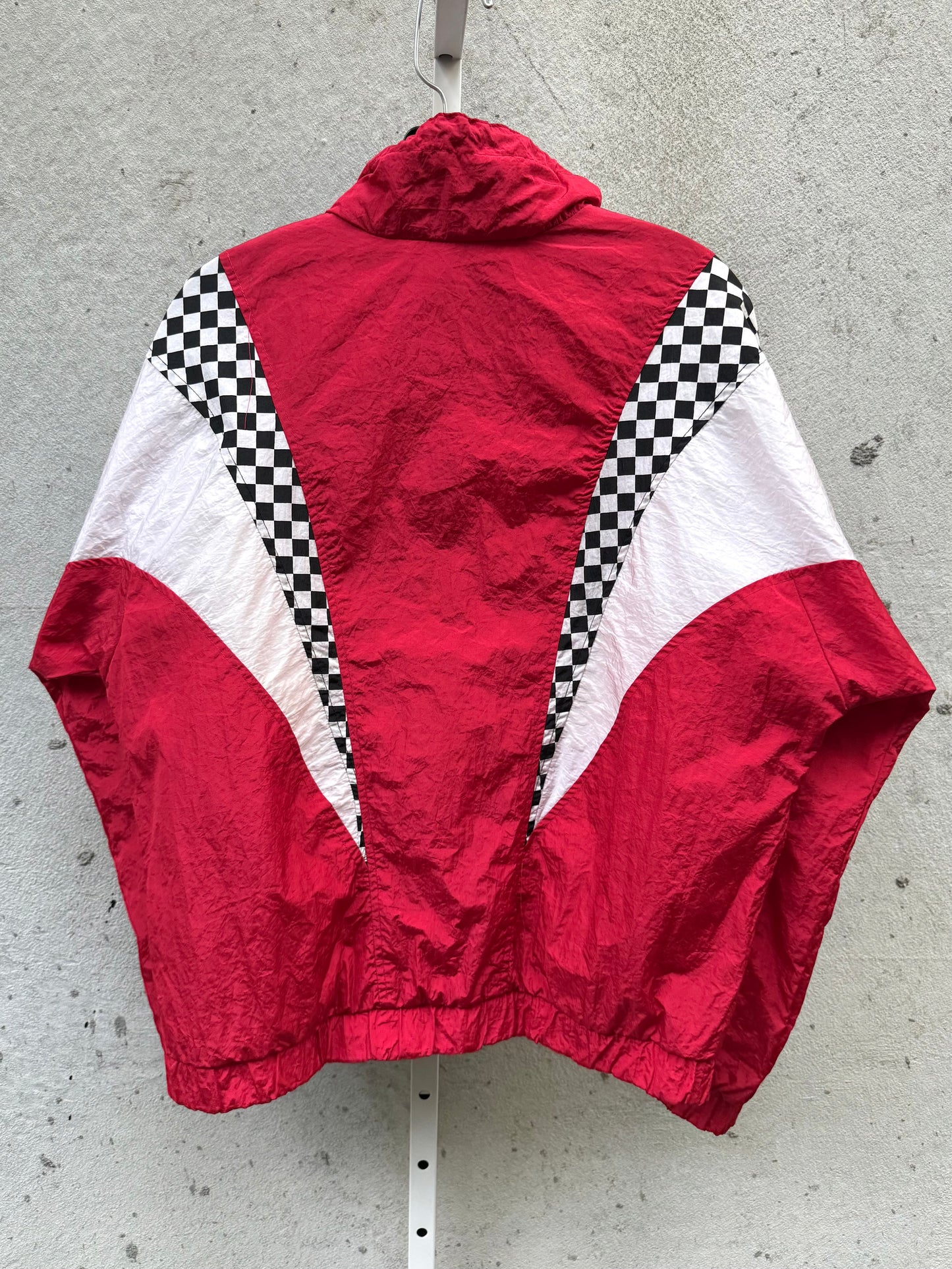 Red & White Checker Print 1/4 Zip Windbreaker