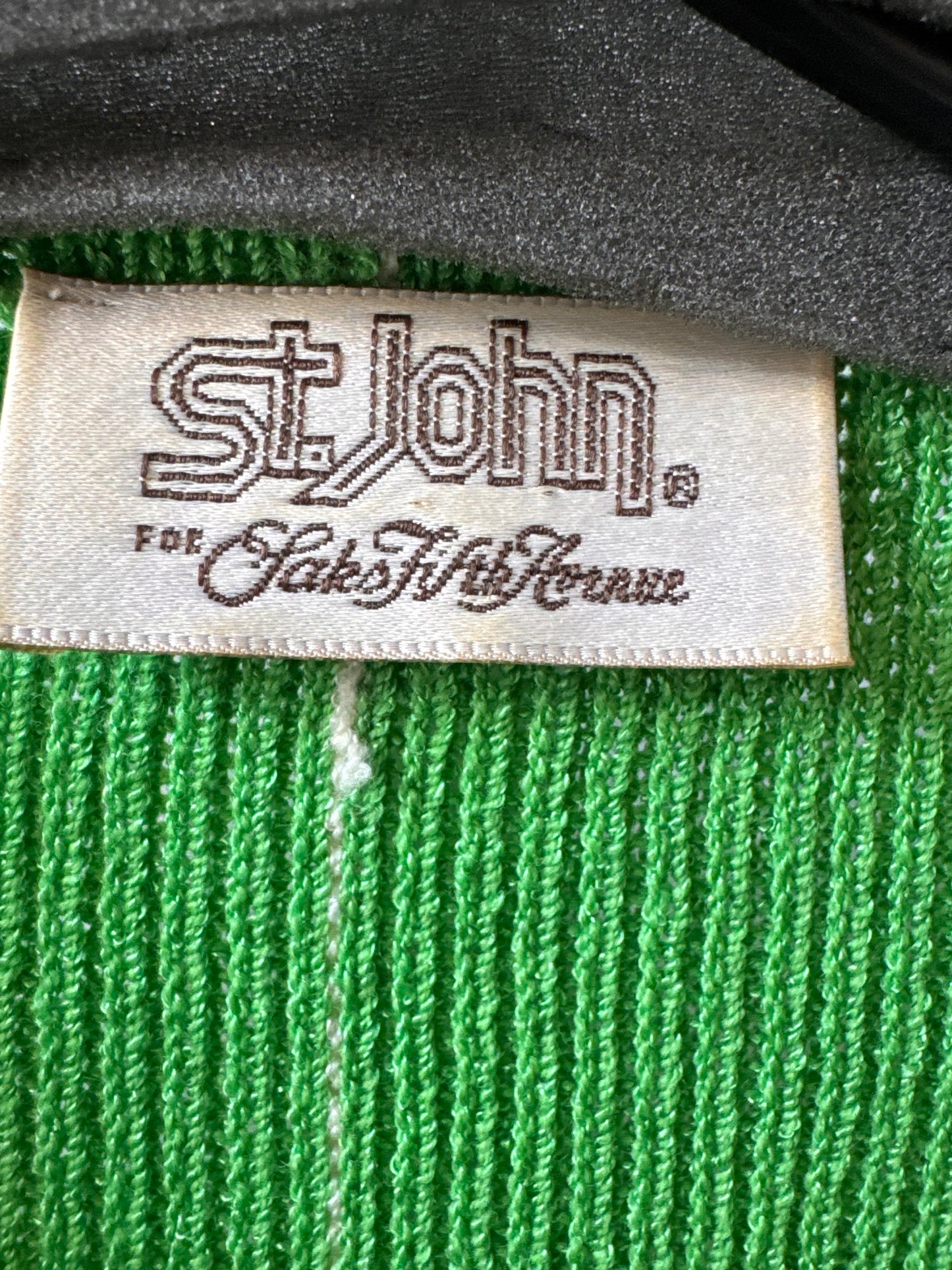 1970s Saks Fifth Avenue Green Knit Cardigan & Skirt Set