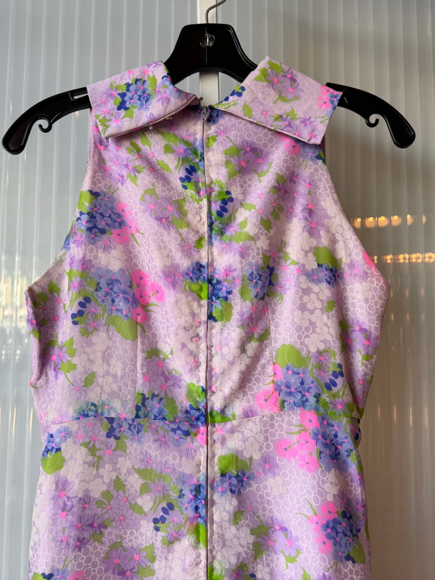 1970s Sleeveless Purple Floral Maxi Gown