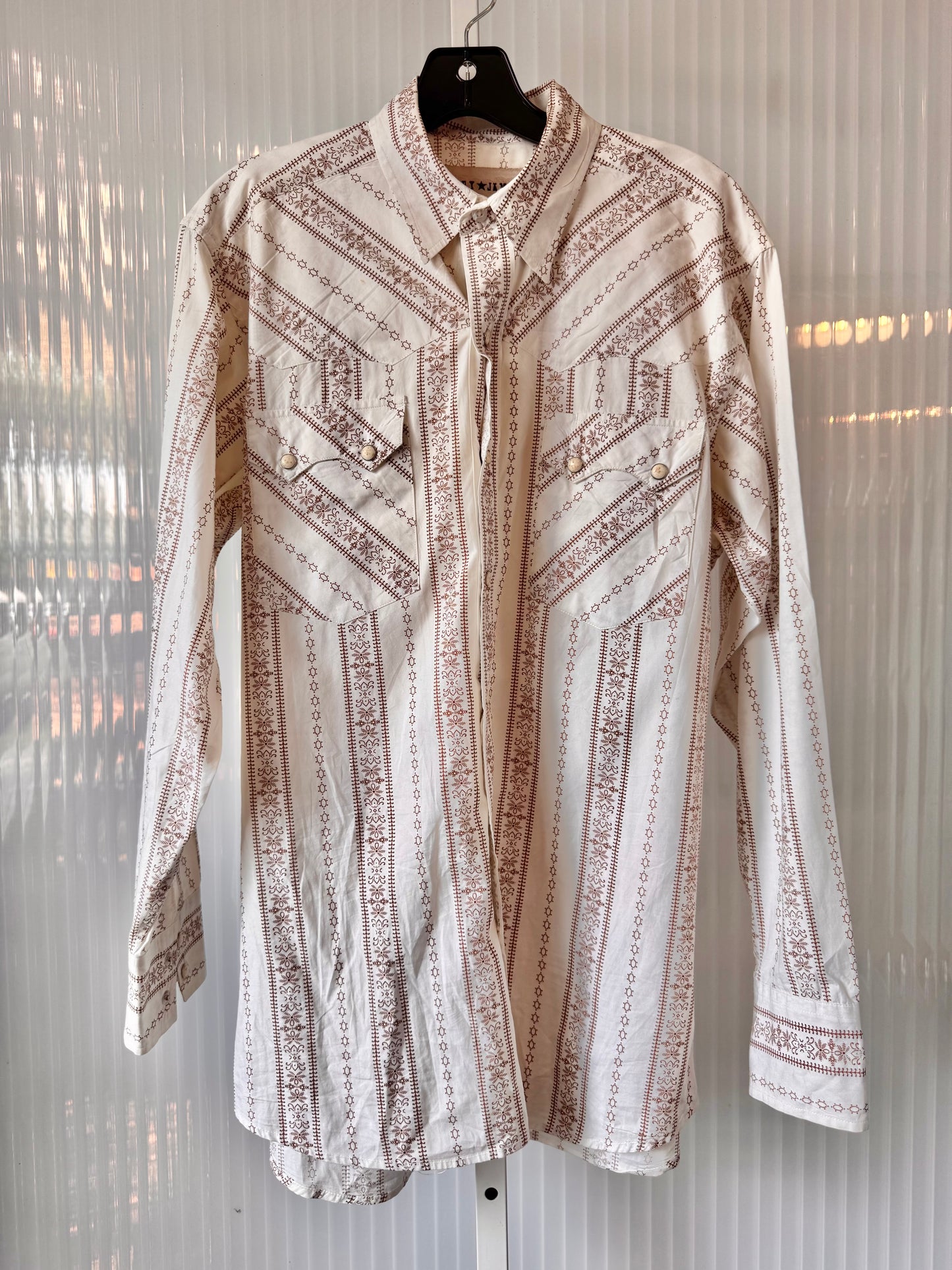 1970s-Style White & Brown Western Shirt