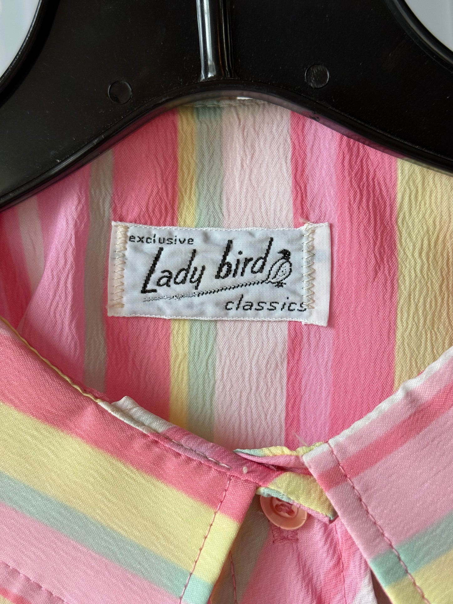 1960s Pastel Mod Striped Crepe 3/4 Button-Up Shift Dress
