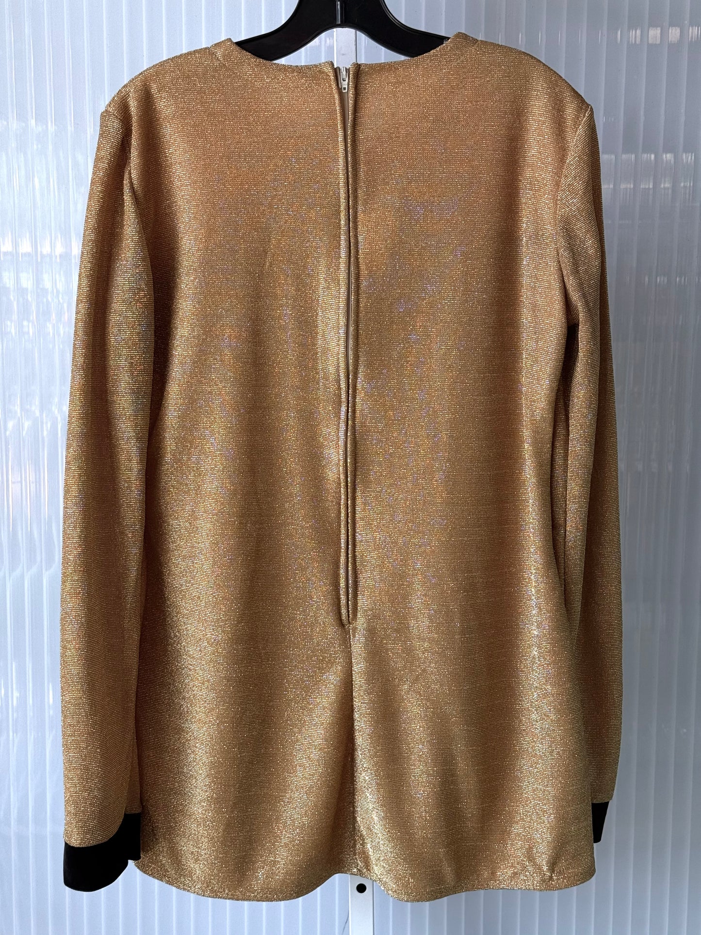 1980s Shimmering Gold Blouse w/ Black Velvet Stripe