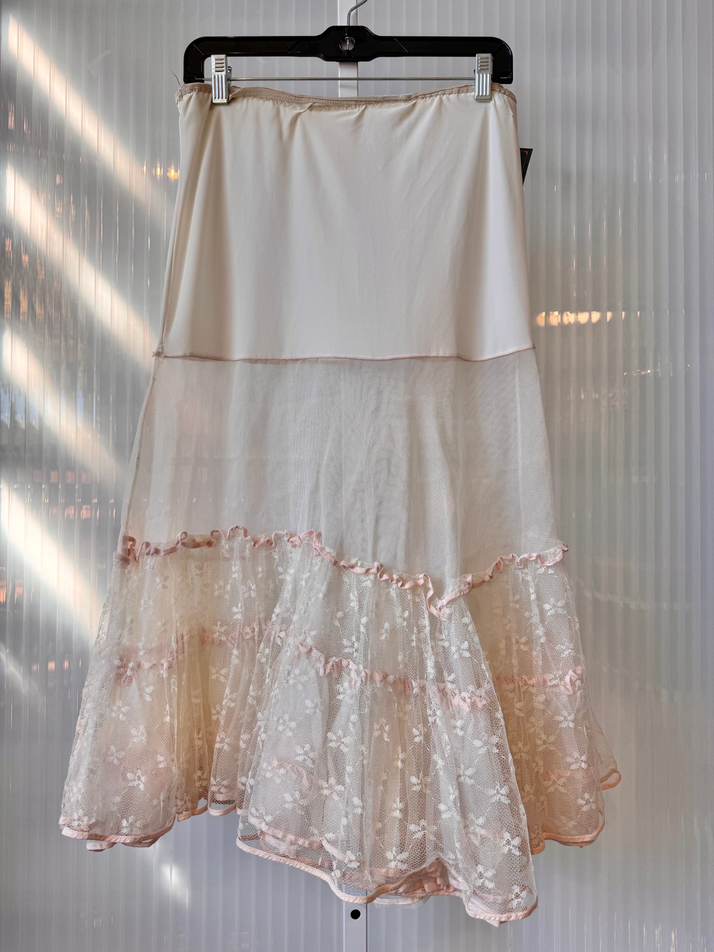 1950s White Lacey Petticoat w/ Pink Detail