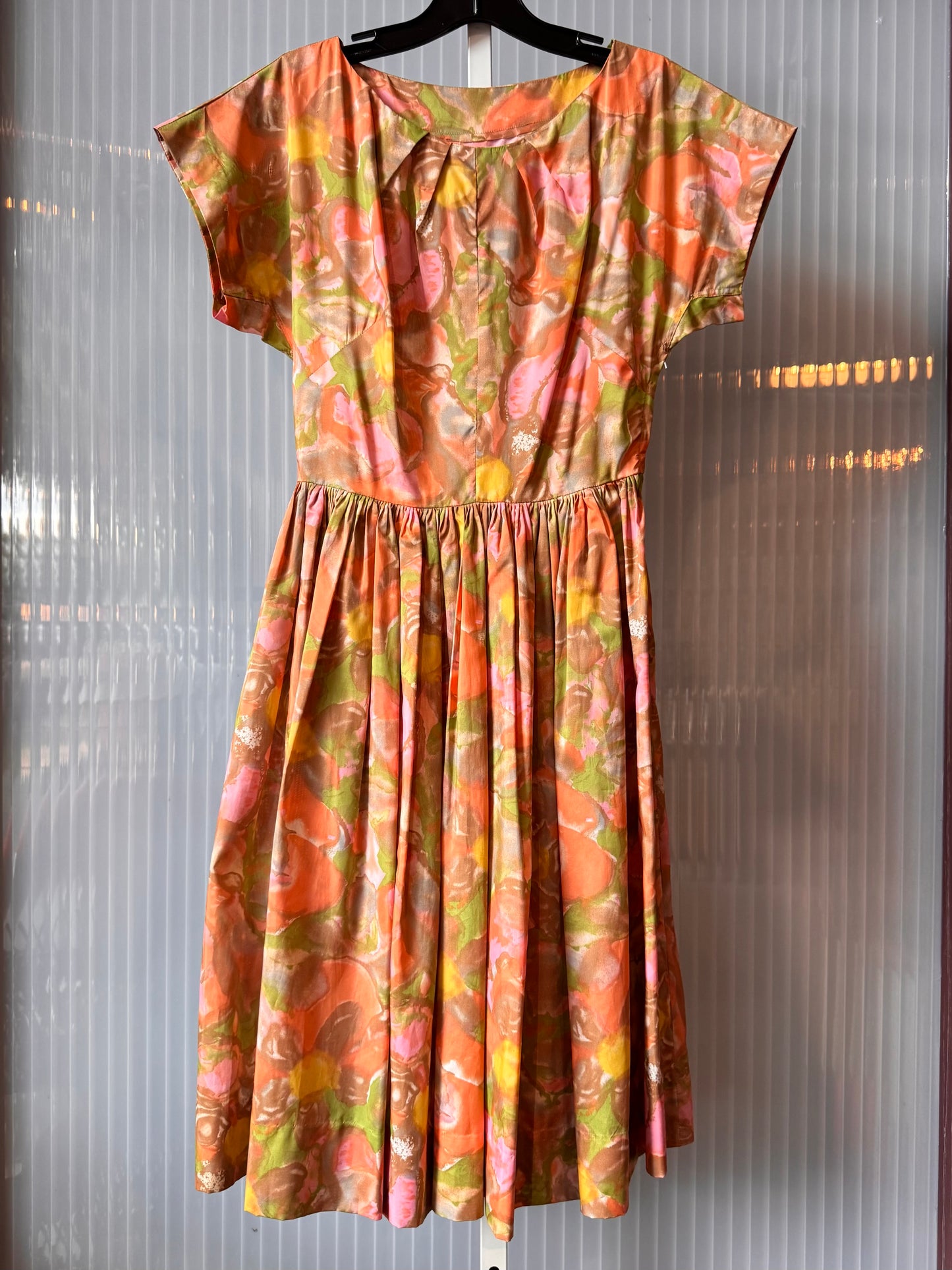 1950s Multicolor Watercolor-Floral Dress