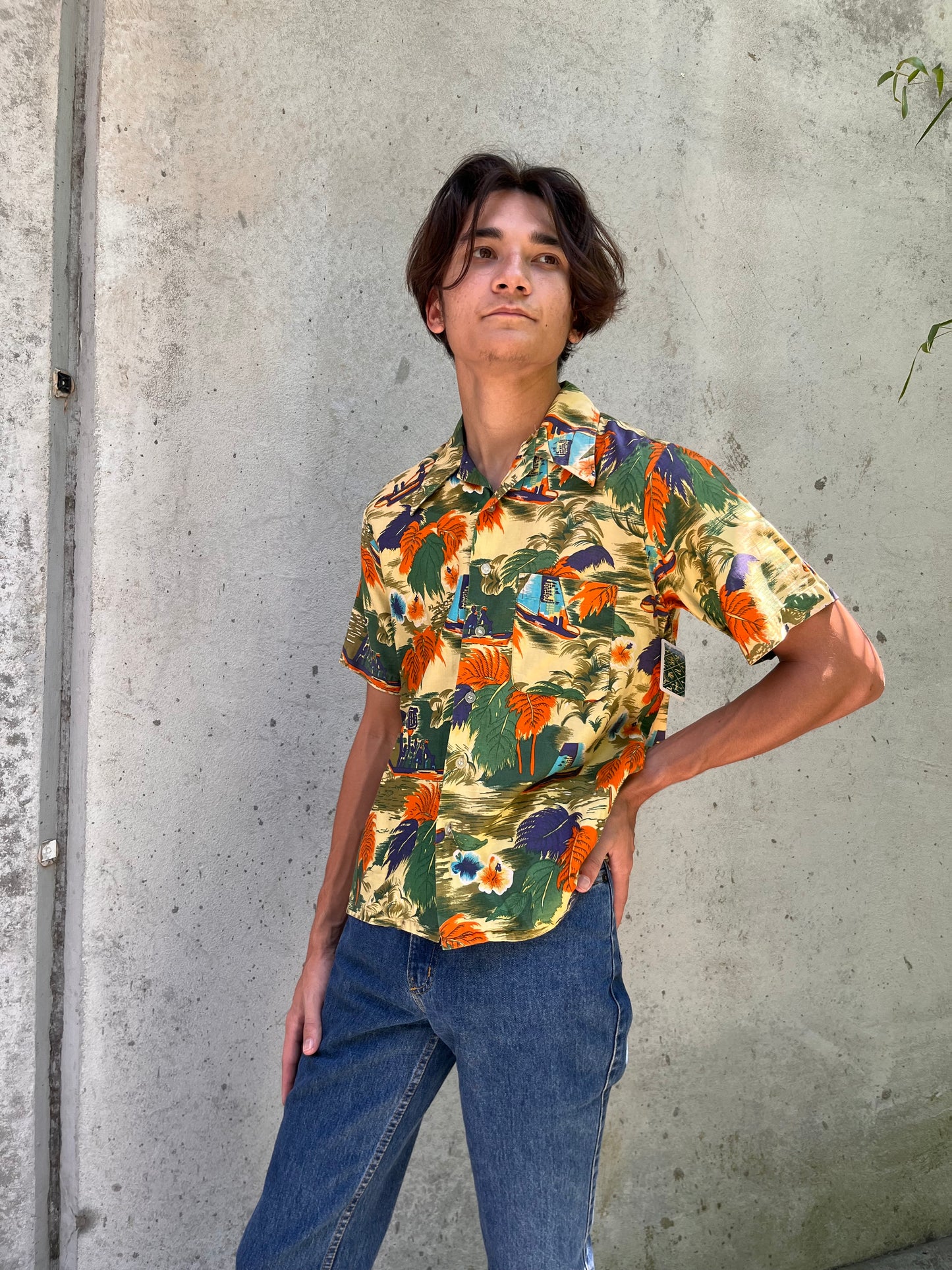 1970s Green & Orange Hawaiian Shirt