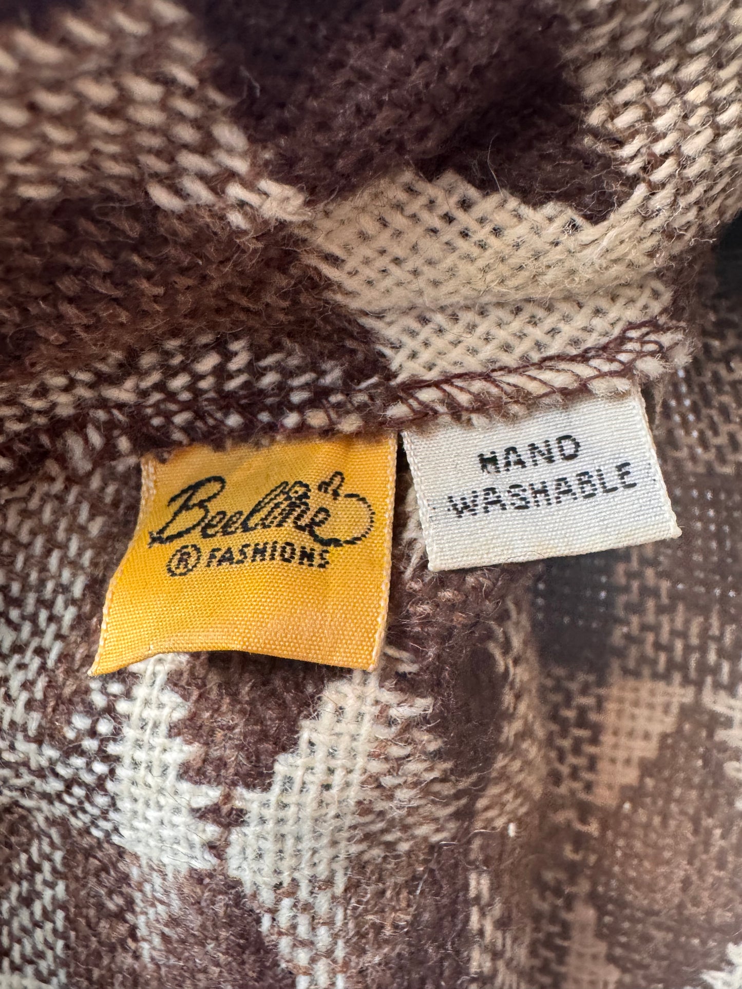 1970s Brown Rhombus Pattern Shift Dress