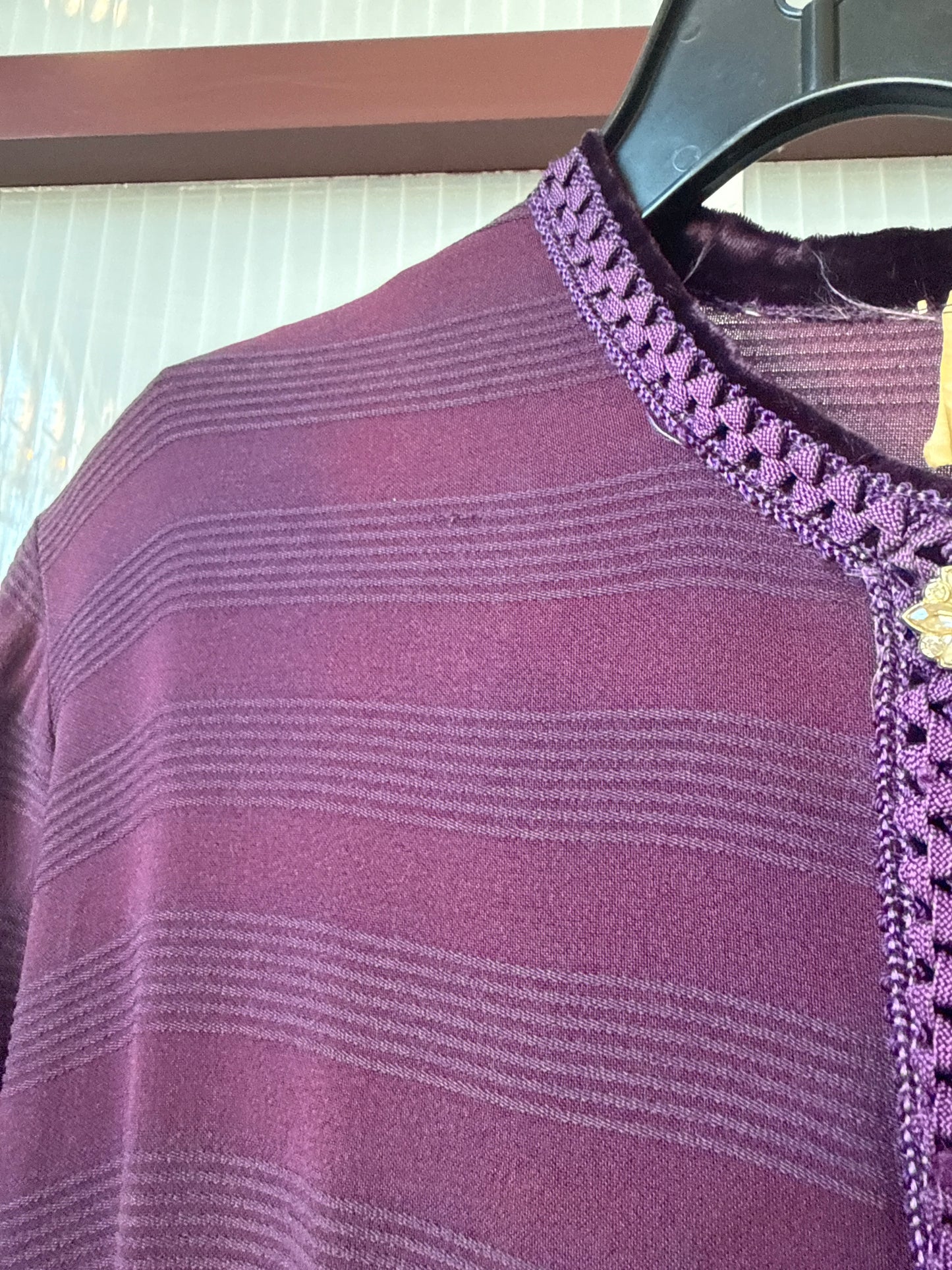 1940s Purple Striped Pleated Dress w/ Velvet Collar Trim