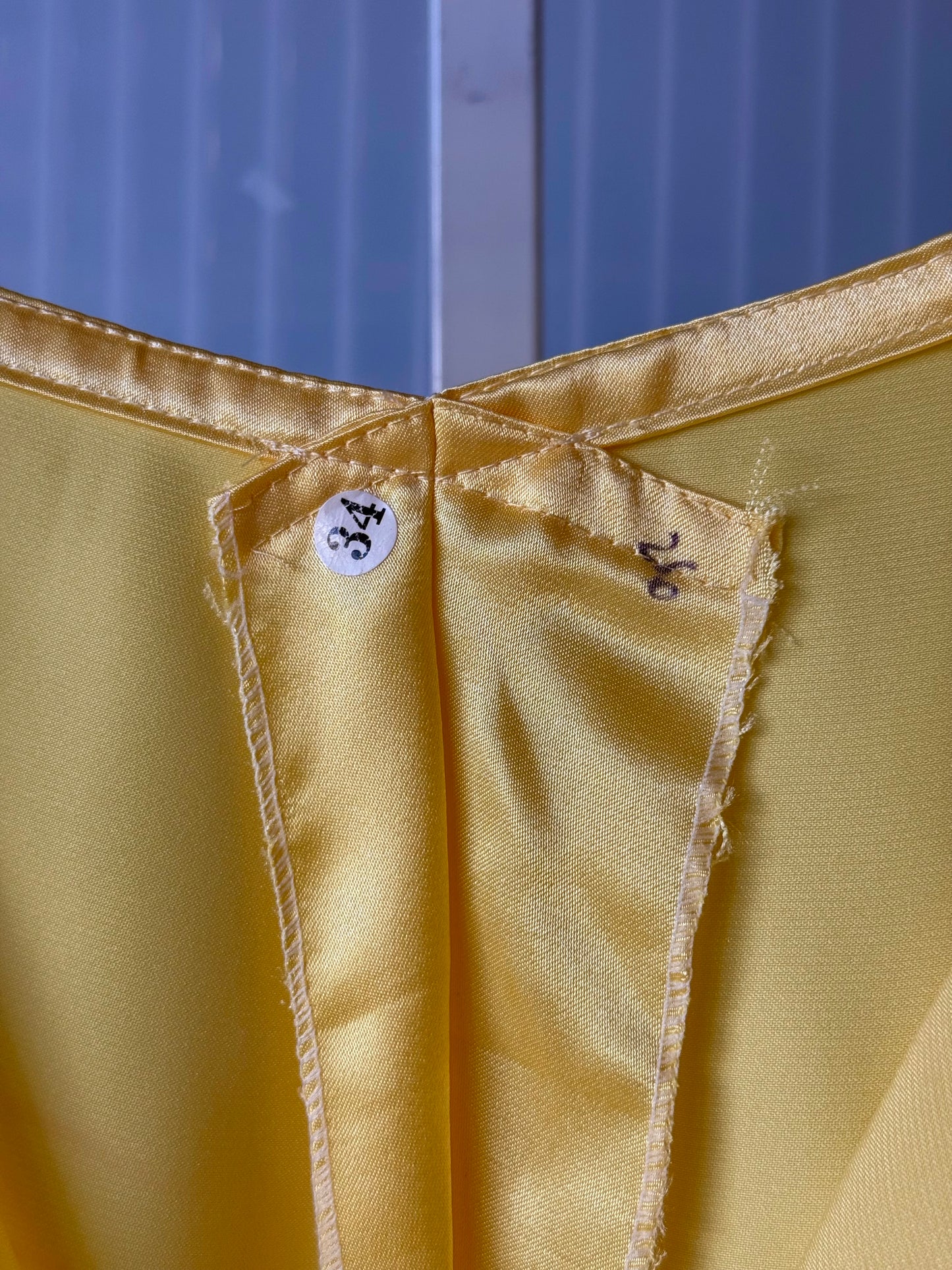 1970s Yellow Floral Sheer Ao Dai & Gold Satin Pants Set