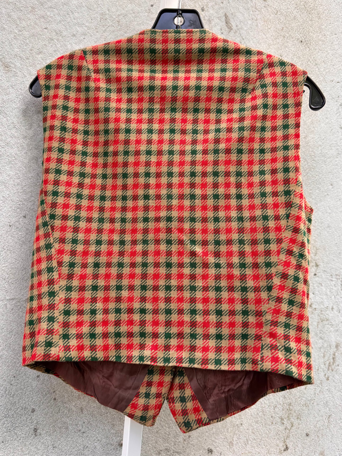 1970s Red Green & Tan Check Patterned Vest