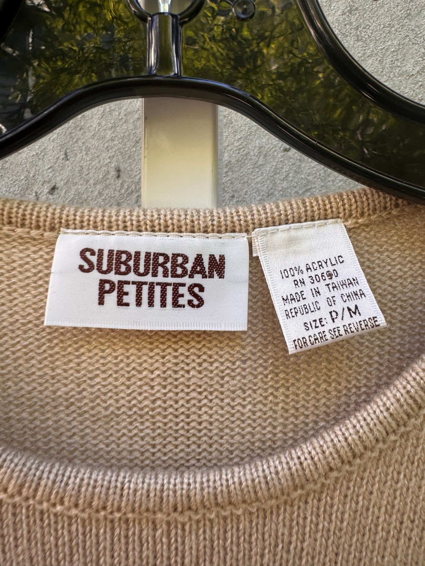 1980s Tan Knit Sweater Top with Embroidered Flowers