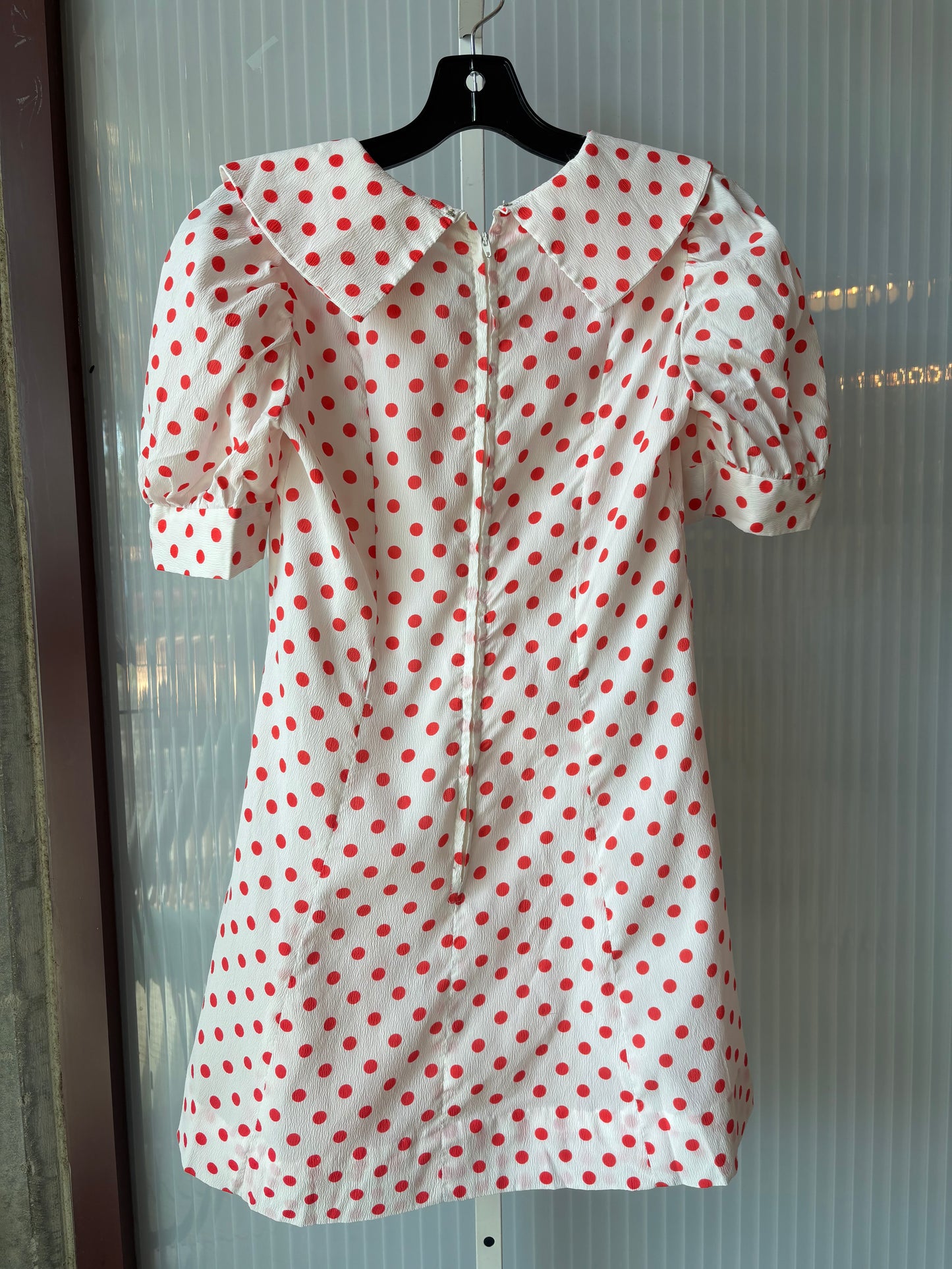 1970s Red & White Polka Dot Cherry Button Collared Dress