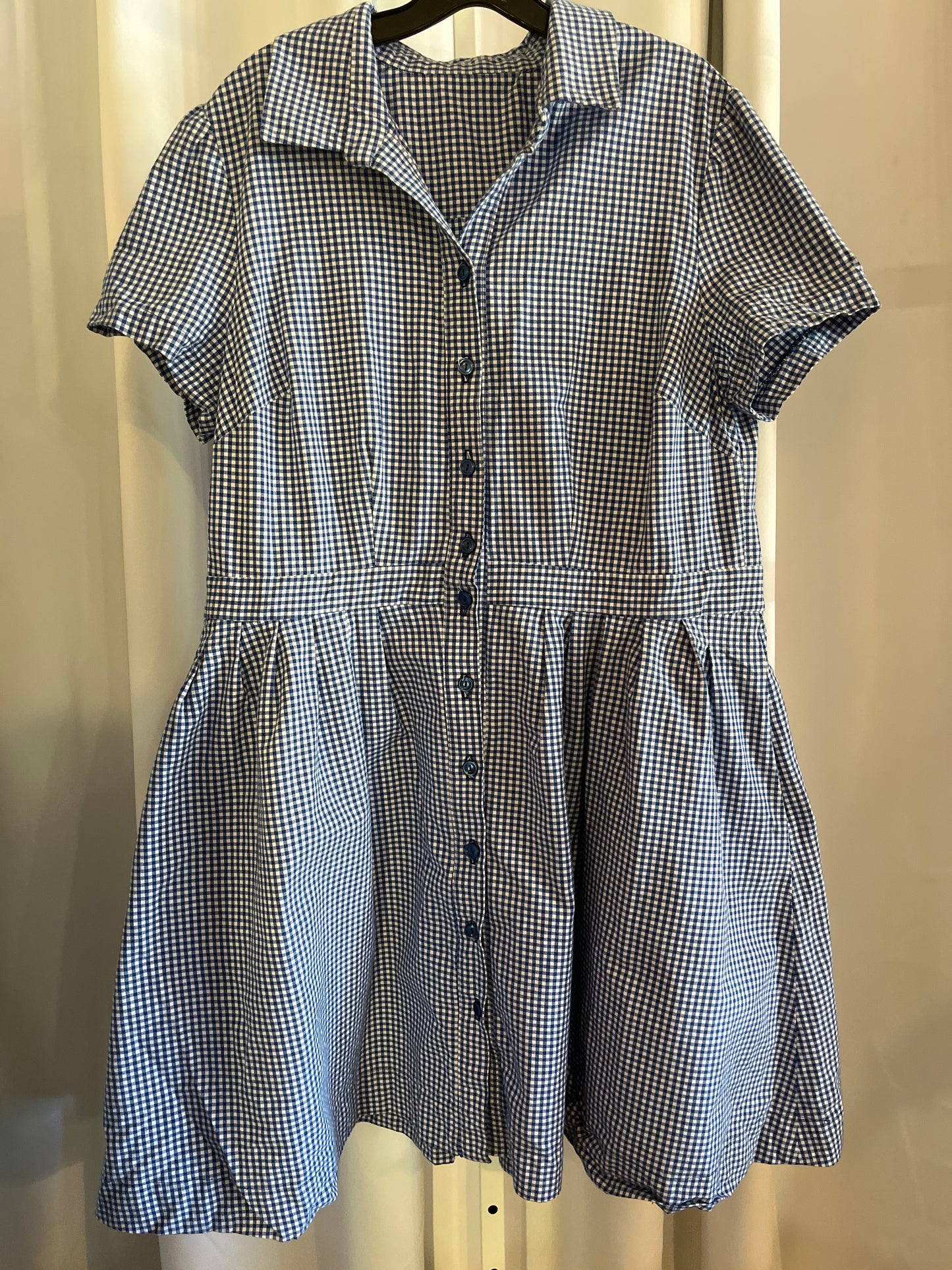 Blue Gingham Check Button Up Dress