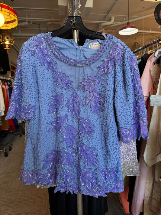 1970s Lavender Sequin & Beaded Top