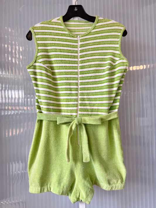 1960s Green & White Striped Terry Cloth Romper