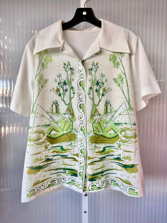 1970s Green & White Fisherman Collared Shirt