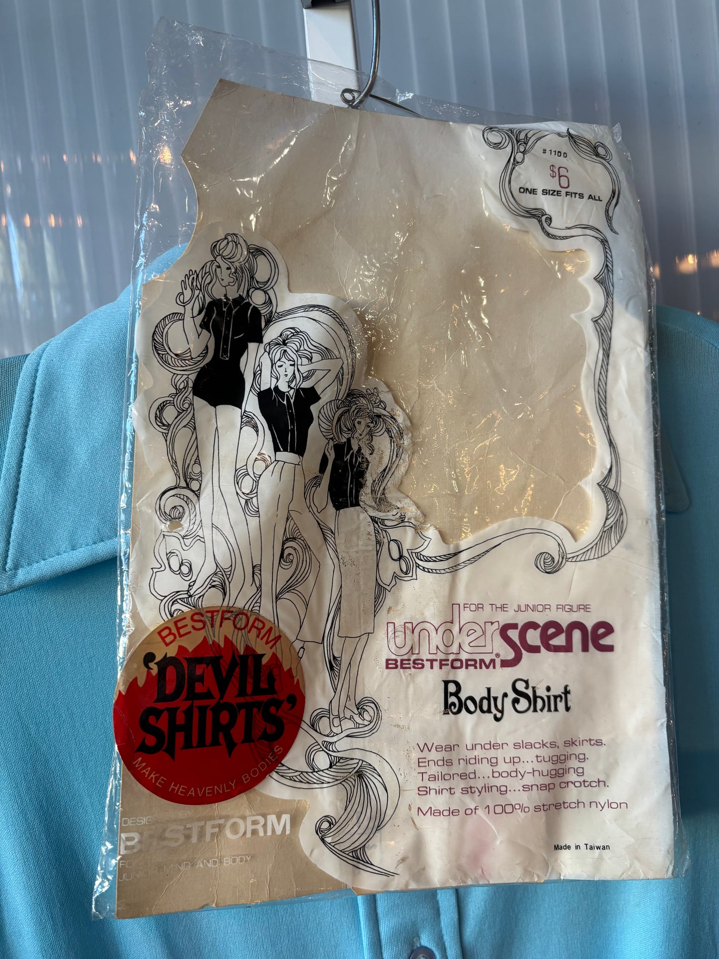 1970s Light Blue Short Sleeve Collared Bodysuit