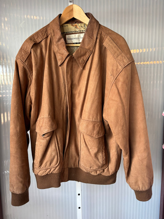 Honeywell & Tod Brown Leather Jacket w/ NA Chart Lining XL