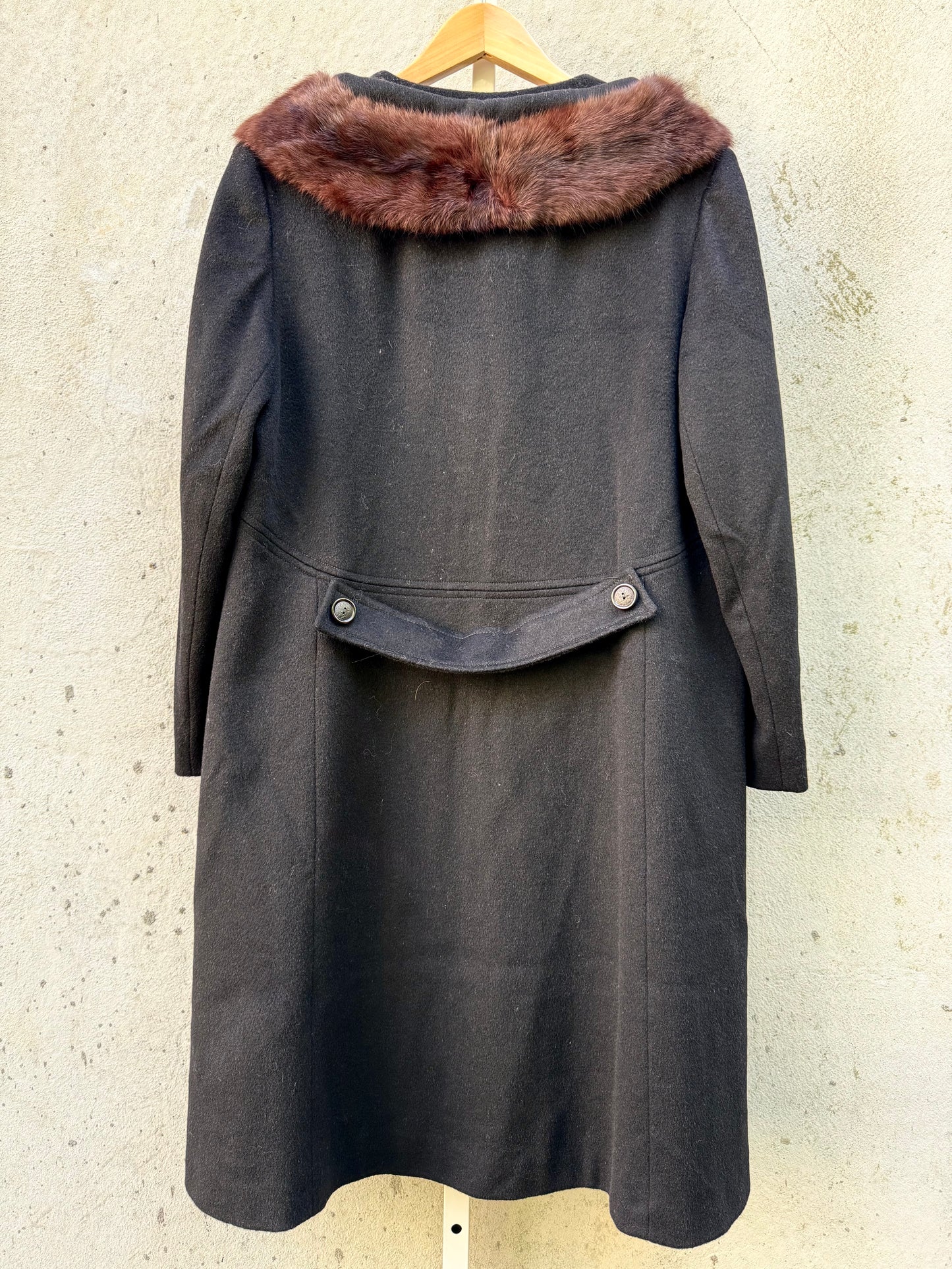 Black Wool Coat with Dark Brown Mink Collar