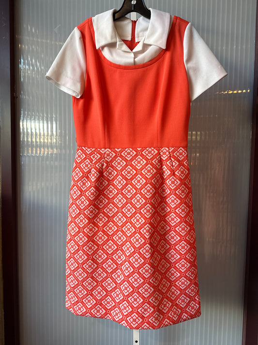 1970s Orange & White Dress