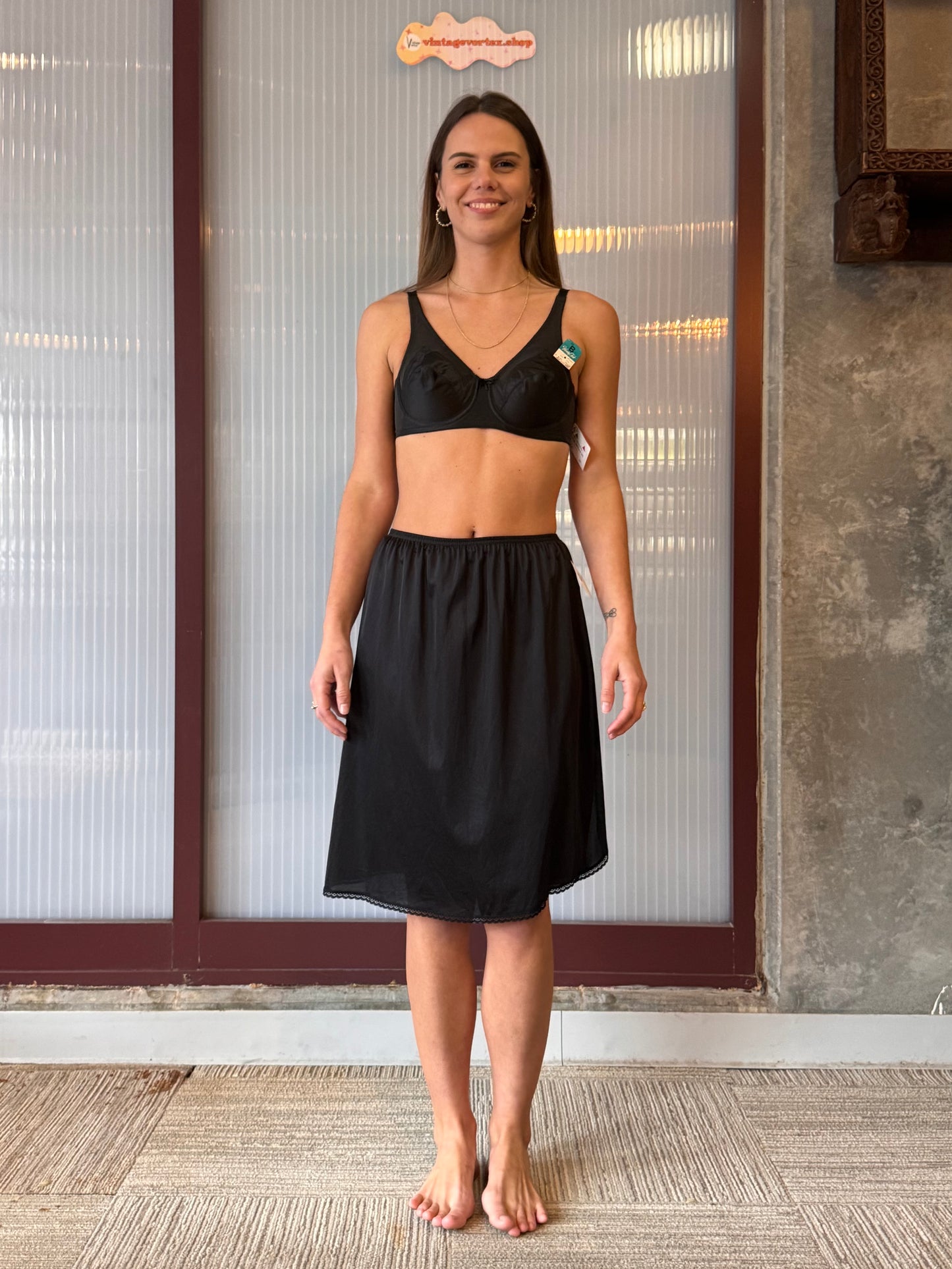 1980s Vanity Fair Black Skirt Slip