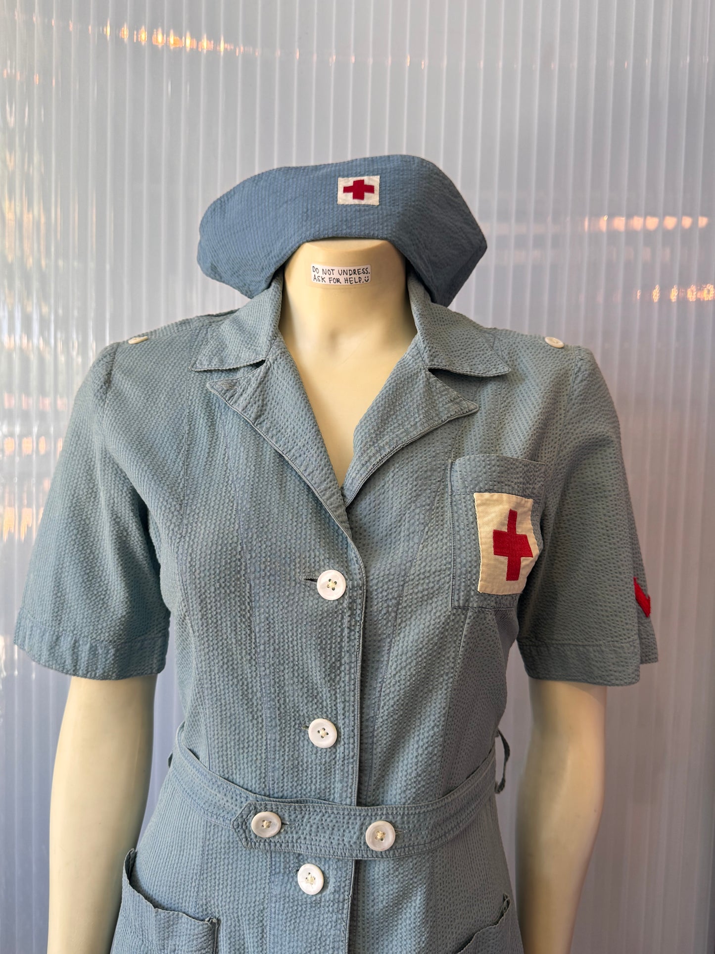 1940s / 1950s Blue American Red Cross Nurse Uniform Dress