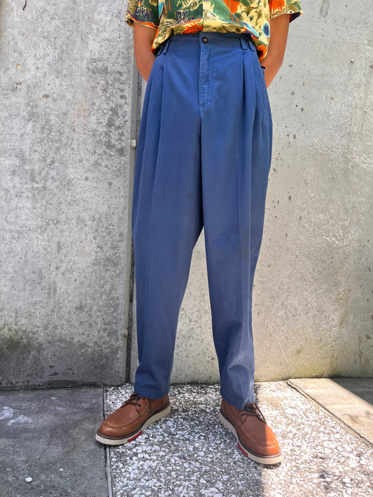 1980s Lizsport Blue Twill Pleated Trousers
