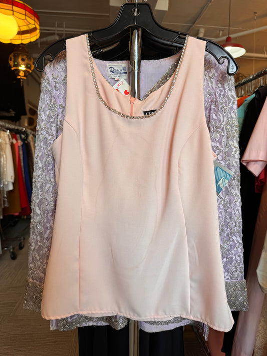 1990s Pink Top with Rhinestone Trim
