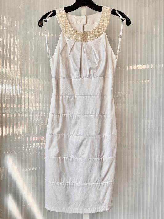 1990s Pearl Neckline White Bodycon Dress