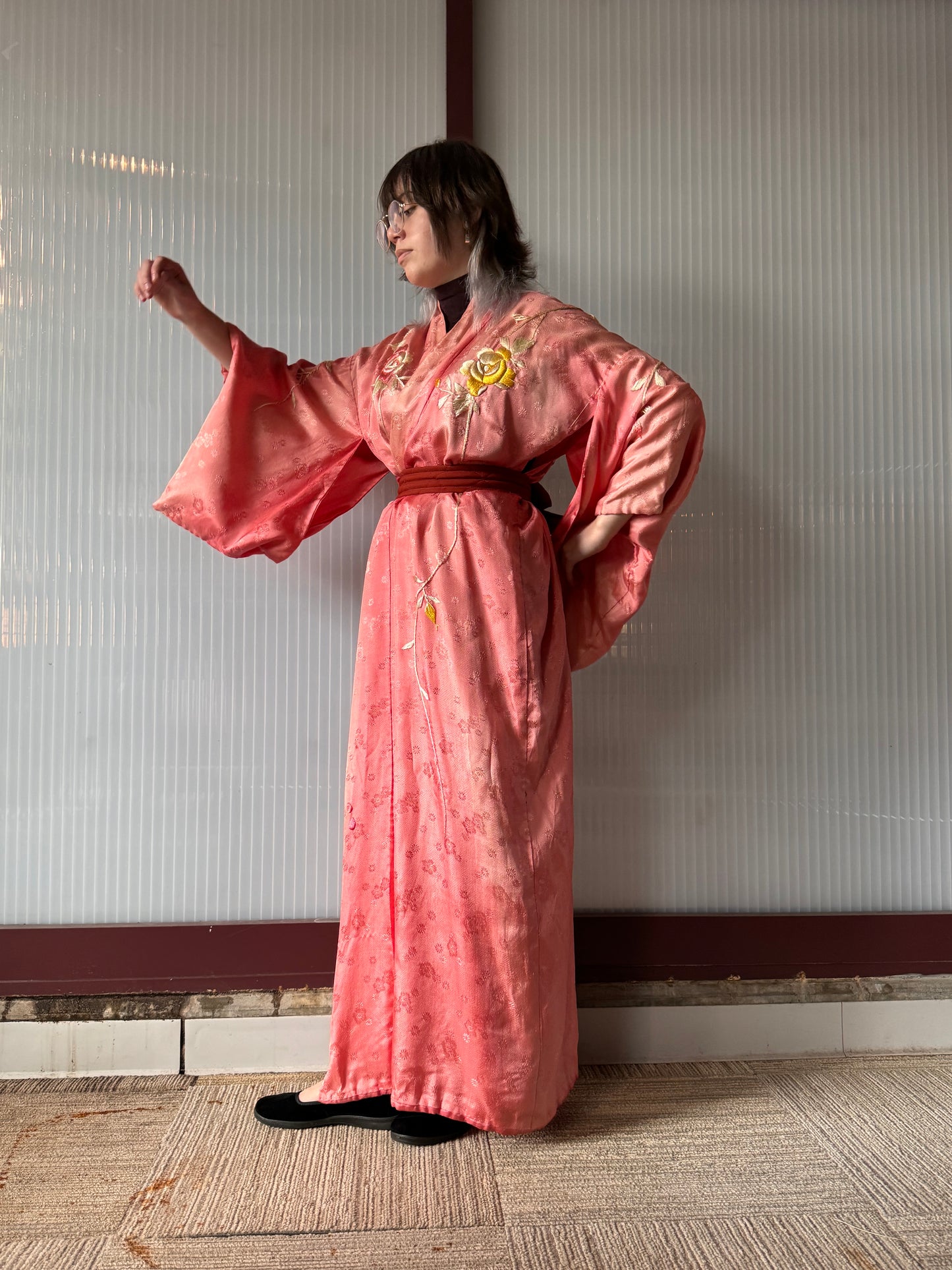 Pink Floral Embroidery Yukata